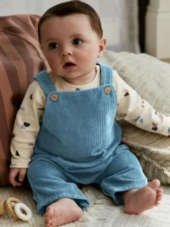 Next Mid Blue Cord Dungarees and Bodysuit Set (0mths-2yrs)^BOY Newborn Clothing|Sets & Co-Ords