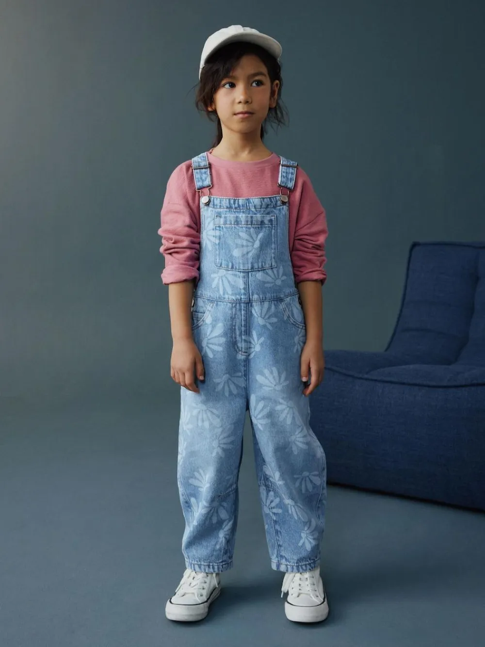 Online Next Mid Blue Daisy Printed Dungaree (3-16yrs)