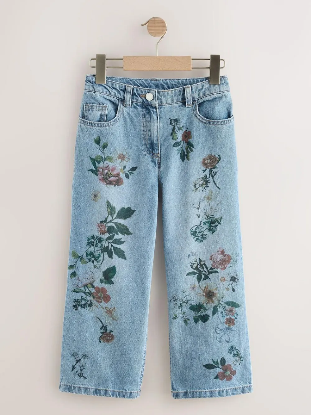 Next Wide Leg Jeans (3-16yrs) Mid Blue Denim Floral Print