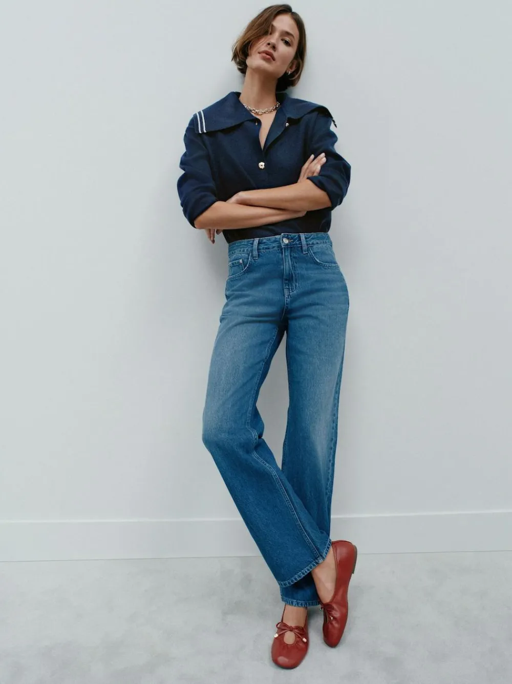 New Next Straight Leg Jeans Mid Blue Denim