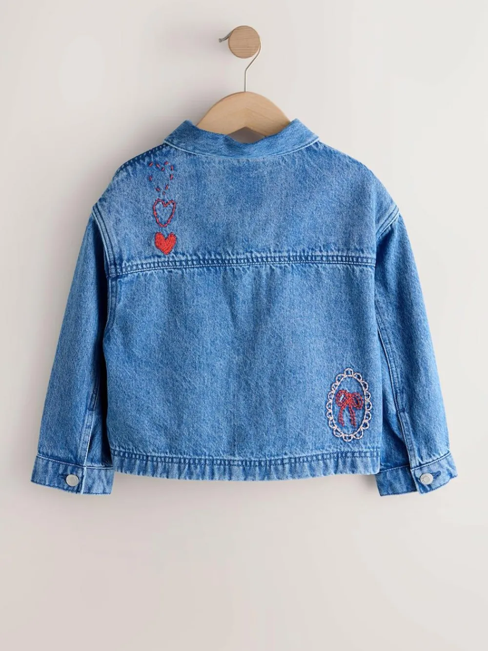Next Mid Blue Heart Embroidered Denim Shacket (3-16yrs)^ Jackets & Coats|Snowsuits & Coats