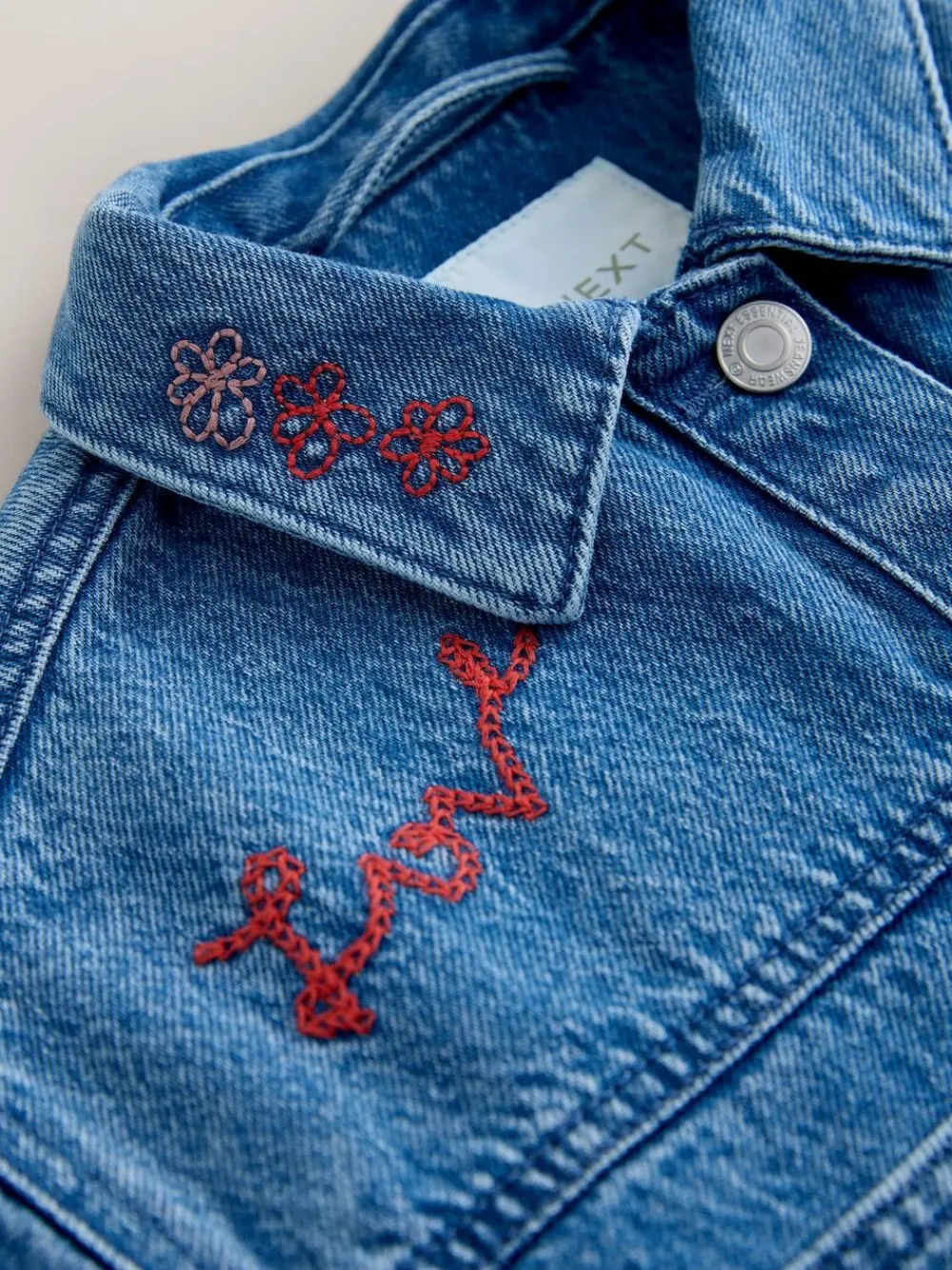 Next Mid Blue Heart Embroidered Denim Shacket (3-16yrs)^ Jackets & Coats|Snowsuits & Coats