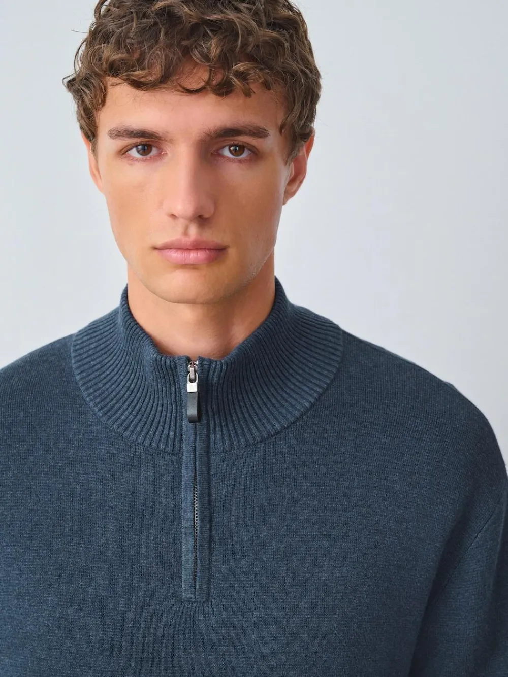 Sale Next Mid Blue Plain N.Premium Regular Fit 100% Cotton Premium Quarter Zip Jumper