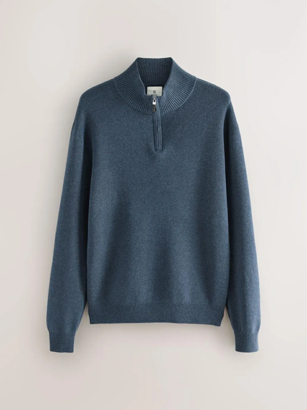Sale Next Mid Blue Plain N.Premium Regular Fit 100% Cotton Premium Quarter Zip Jumper