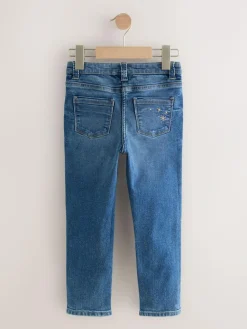 New Next Mid Blue Skinny Fit Floral Embroidered Straight Leg Jeans (3-16yrs)