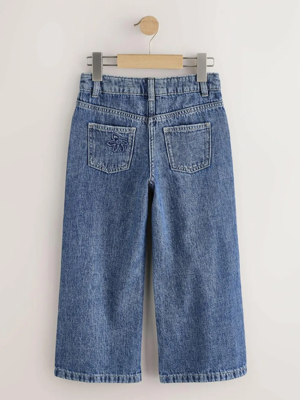 Next Mid Blue Wide Fit Wide Floral Print Embellished Jeans (3-16yrs)^ Jeans