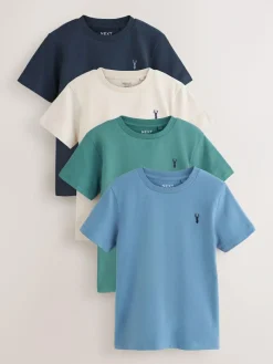Outlet Next Mineral Green/Blue Short Sleeve Stag Embroidered T-Shirts 4 Pack (3-16yrs)