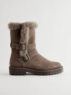 Sale Next Mink Brown Faux Fur Double Buckle Ankle Boots