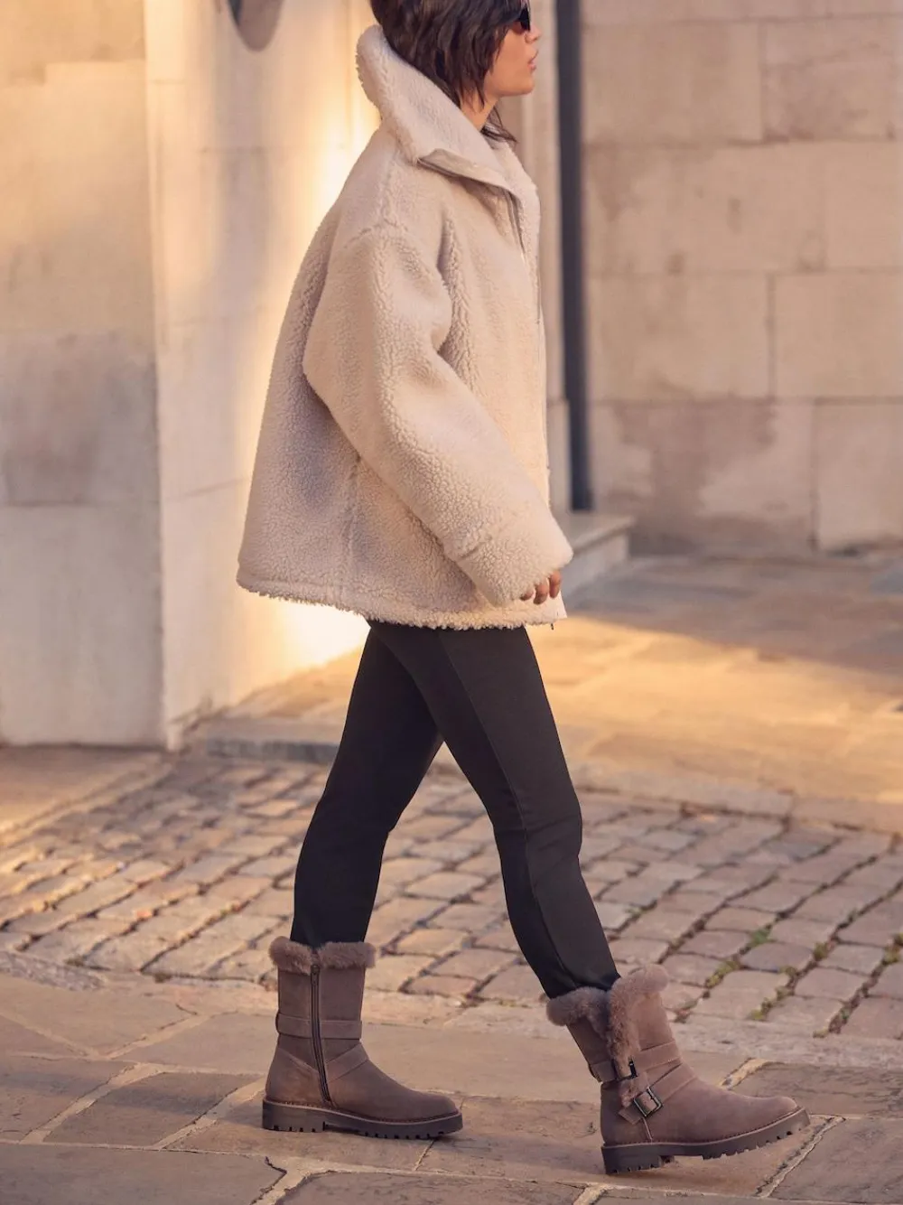 Sale Next Mink Brown Faux Fur Double Buckle Ankle Boots