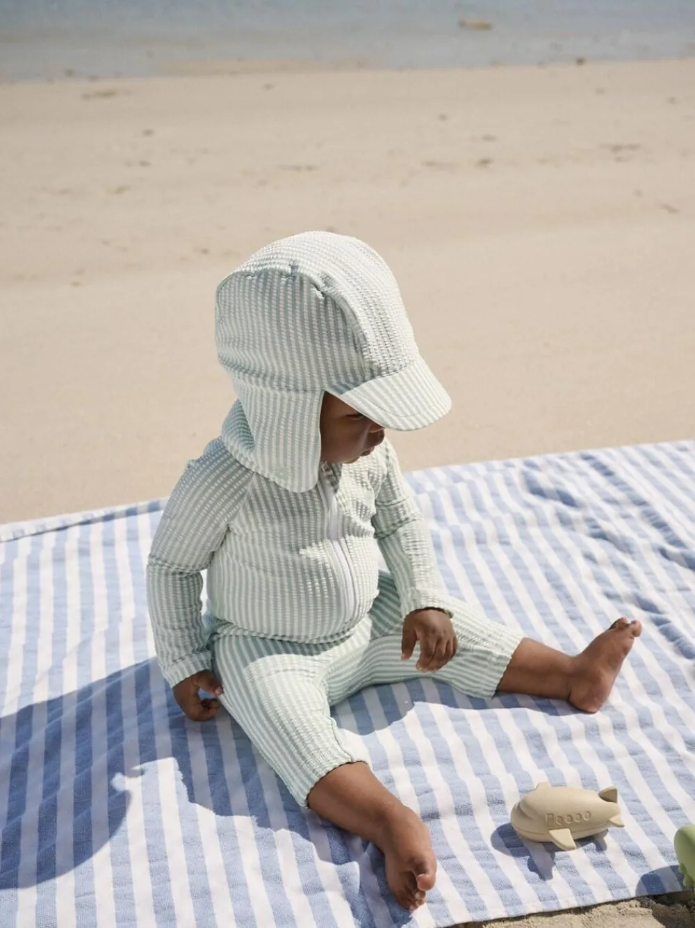 Next Striped Sunsafe Swimsuit and Hat Set (3mths-7yrs) Mint Green