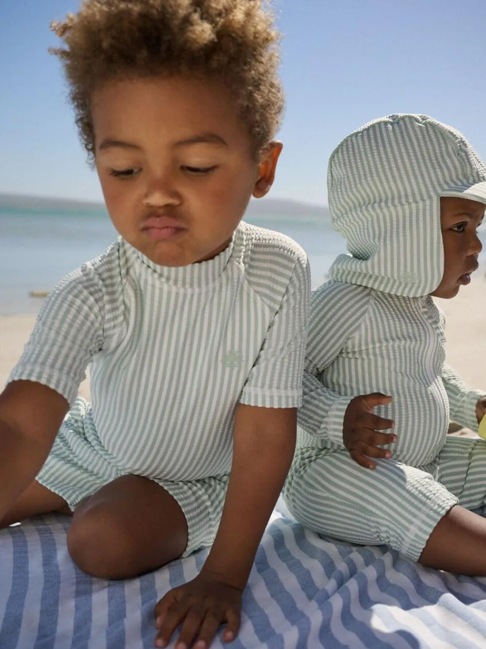 Next Striped Sunsafe Swimsuit and Hat Set (3mths-7yrs) Mint Green
