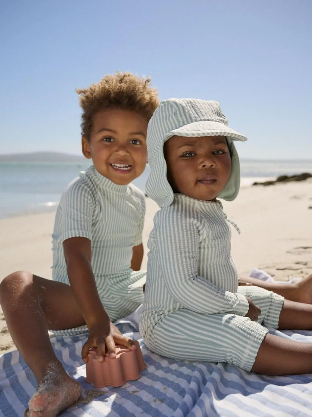 Next Striped Sunsafe Swimsuit and Hat Set (3mths-7yrs) Mint Green