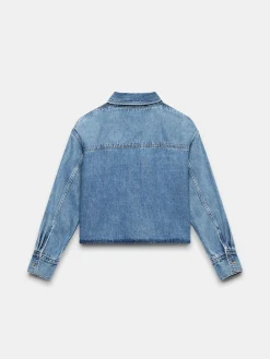 Mint Velvet Blue 100% Cotton Cropped Denim Shirt^Women Blouses & Shirts