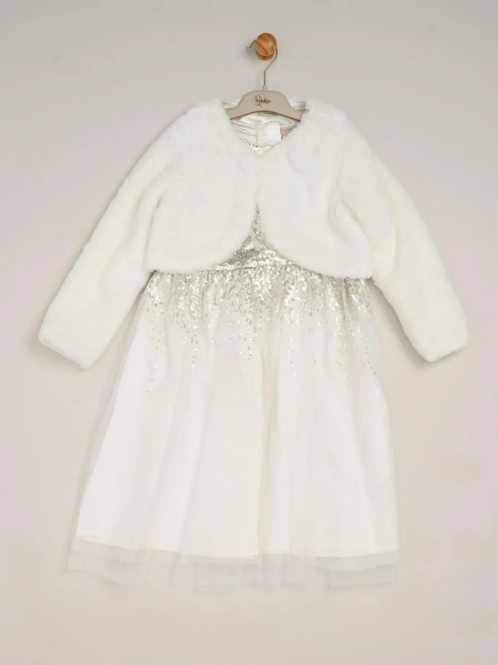 Miss Waterfall Sequin Dress and Faux Fur Bolero Set^ Dresses