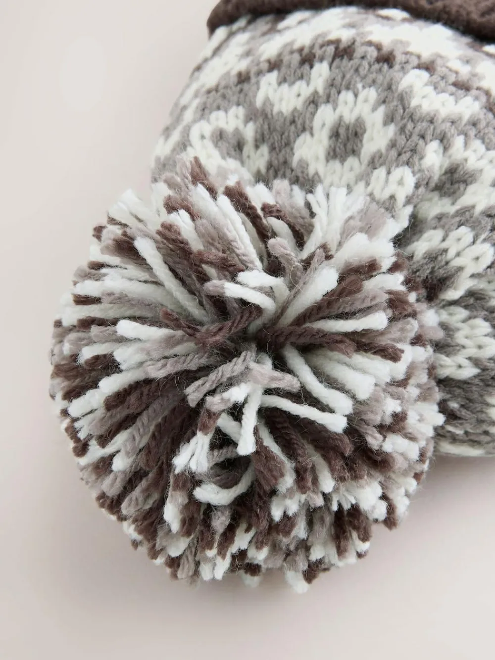 Next Pom Beanie Hat (3mths-16yrs) Mocha Brown Fairisle