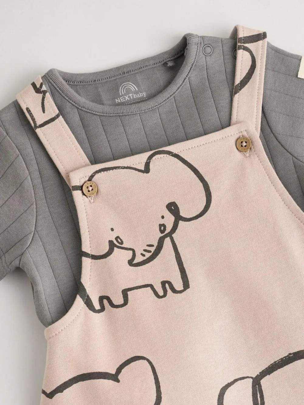 Next Mono Elephant Jersey 100% Cotton Dungaree and Bodysuit Baby Set (0mths-2yrs)^BOY Dungarees
