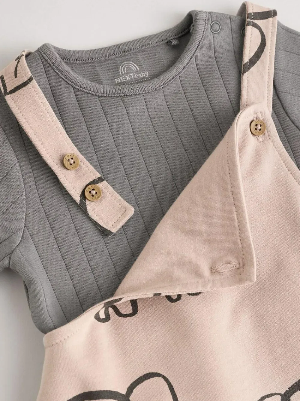 Next Mono Elephant Jersey 100% Cotton Dungaree and Bodysuit Baby Set (0mths-2yrs)^BOY Dungarees