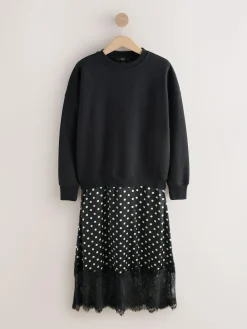Best Next Mono Spot 2-In-1 Sweatshirt With Satin Midi Skirt