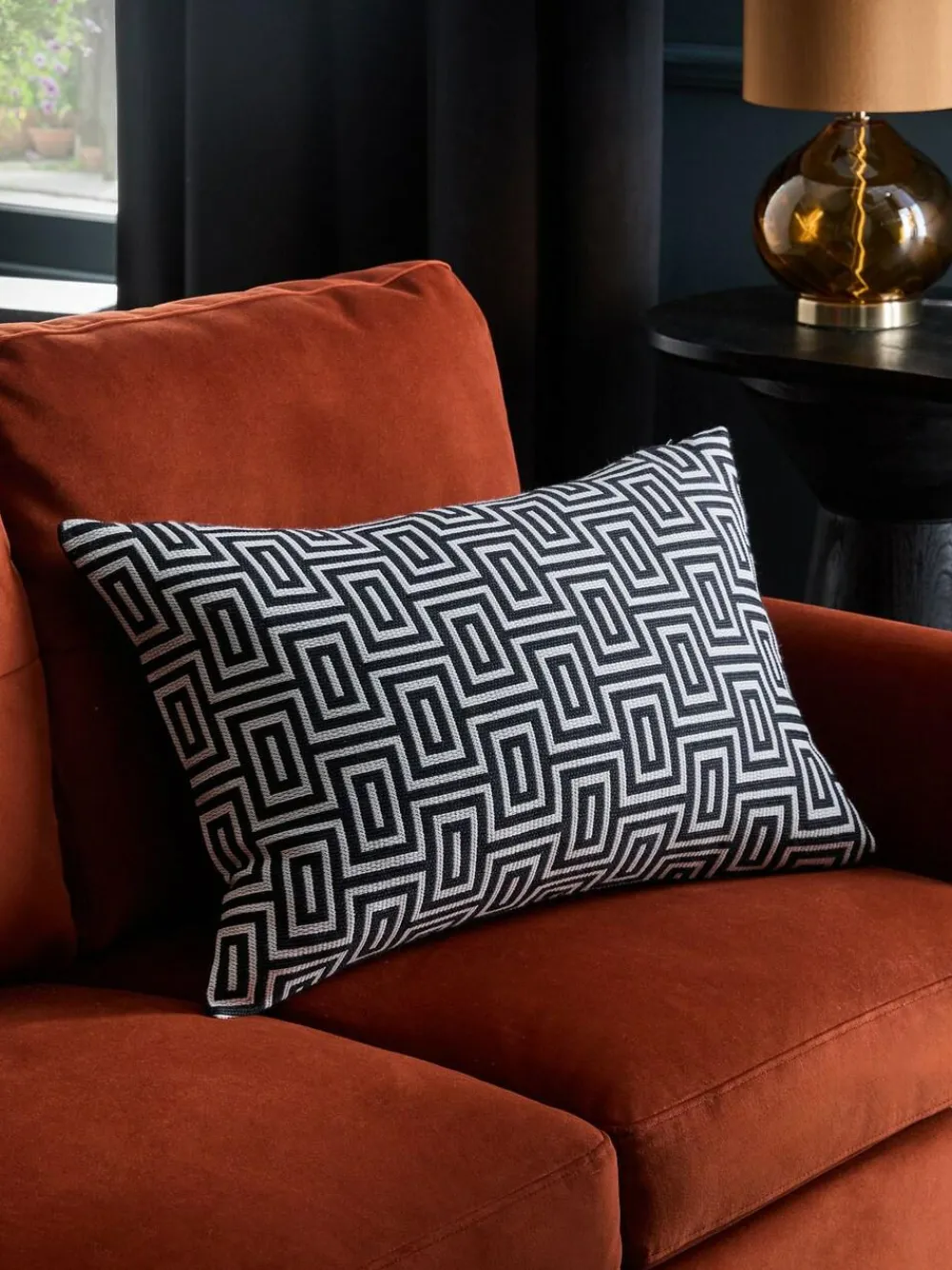 New Next Monochrome 40 x 59cm Geometric Jacquard Cushion
