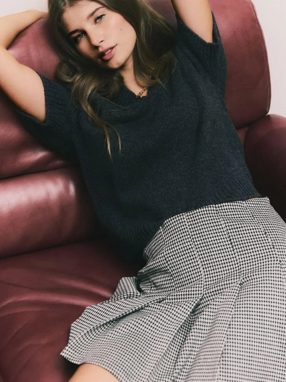 Sale Next Mini Jersey Pleated Skirt Monochrome Check