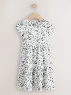 Online Next Angel Sleeve Crinkle Dress (3-16yrs) Monochrome Ditsy