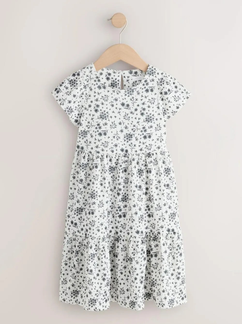 Online Next Angel Sleeve Crinkle Dress (3-16yrs) Monochrome Ditsy
