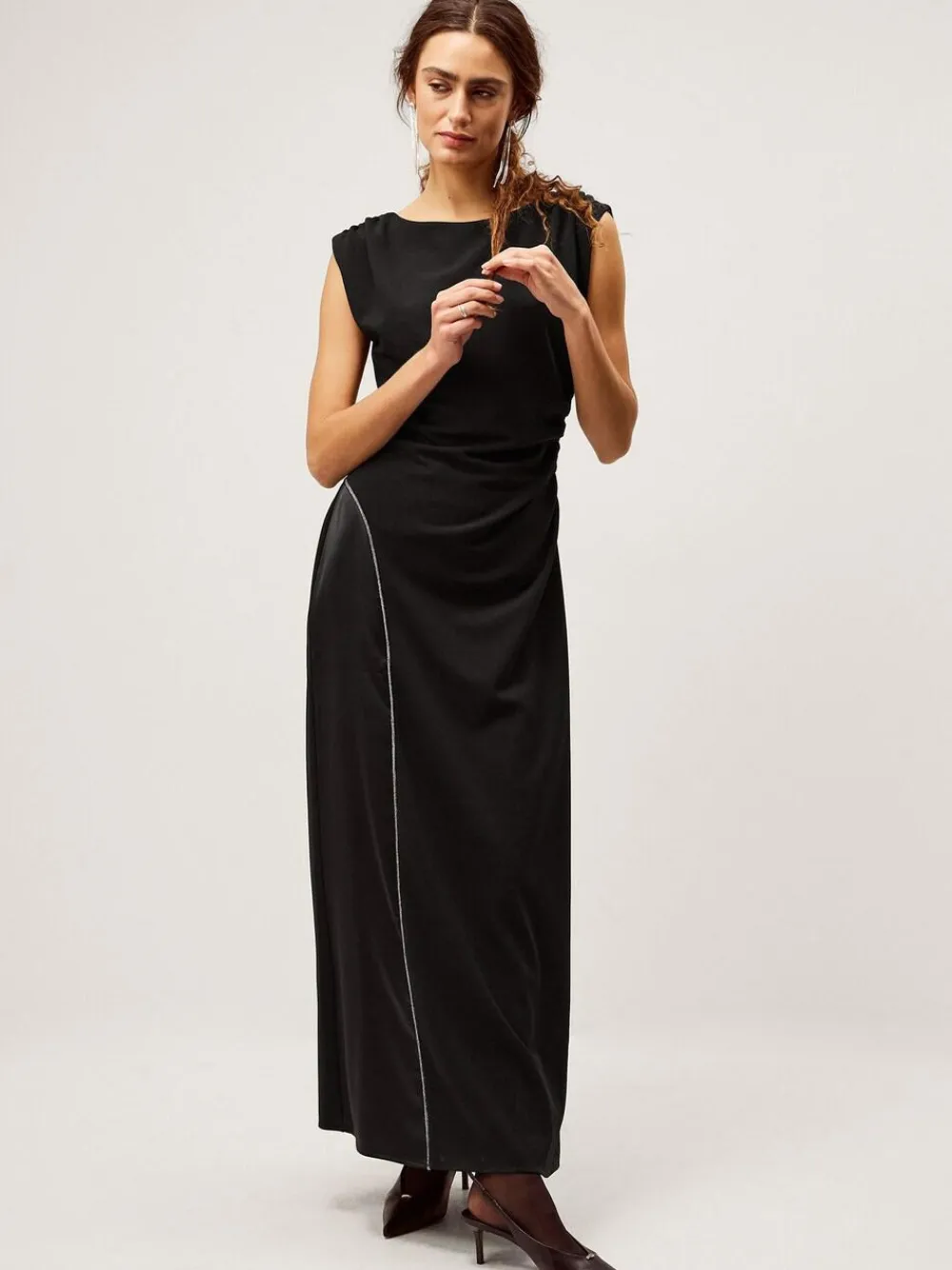 New Monsoon Black Tansy Sparkle Trim Jersey Maxi Dress