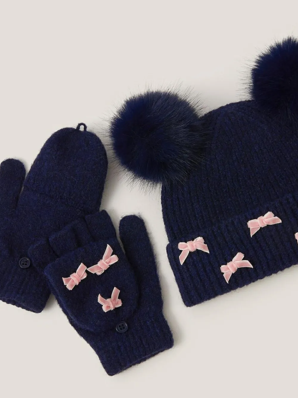 Outlet Monsoon Blue Bow Hat & Gloves Set