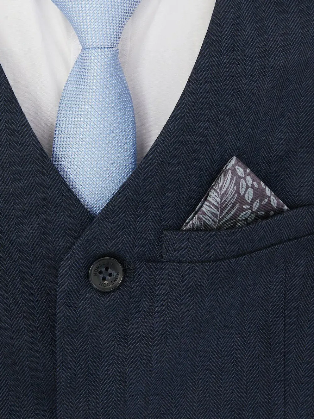 Monsoon Blue Harry 4-Piece Herringbone Suit with Tie^BOY Suits & Vest