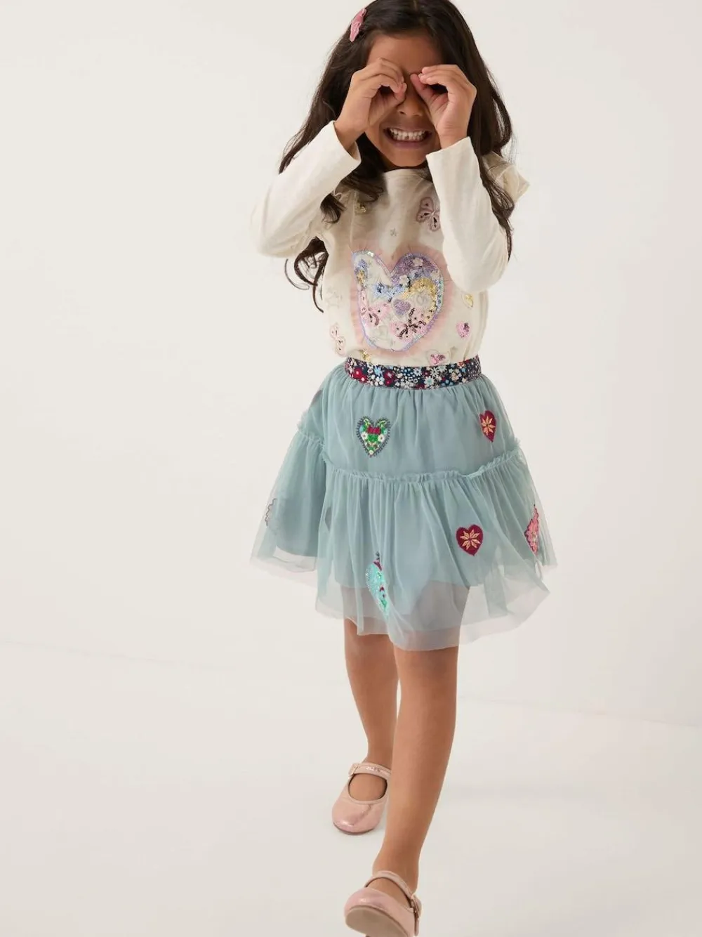 Monsoon Green Heart Embellished Tulle Skirt^ Shorts & Skirts