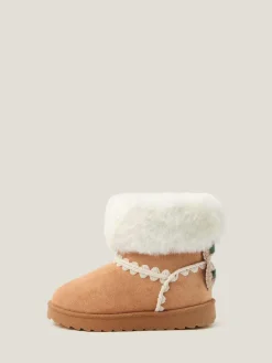 Monsoon Natural Crochet Bow Fluffy Ankle Boots^ Baby Boots|Boots