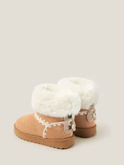 Monsoon Natural Crochet Bow Fluffy Ankle Boots^ Baby Boots|Boots