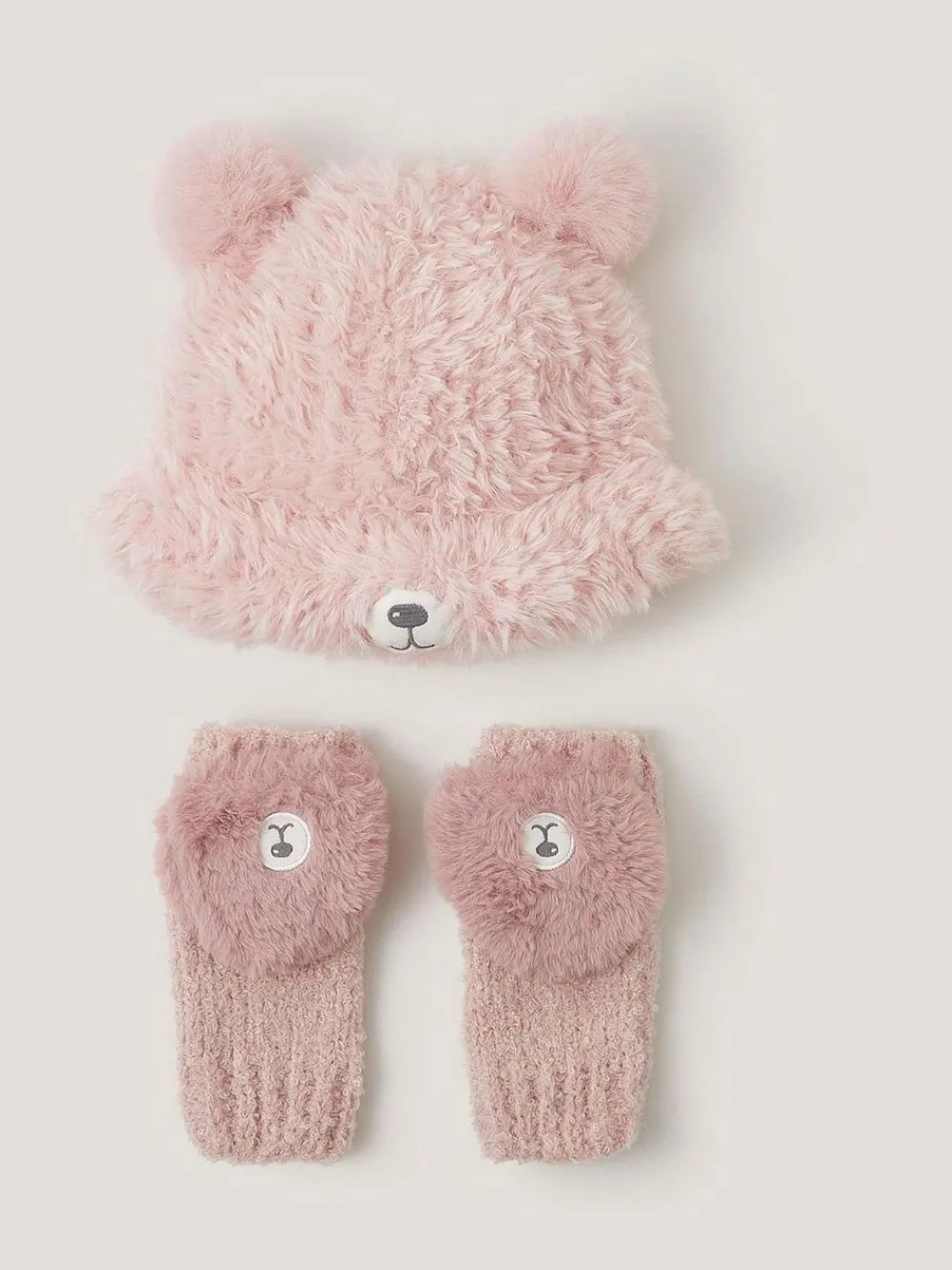 Monsoon Pink Fluffy Teddy Hat & Mitten Set^ Hats & Scratch Mitts|Hats, Gloves & Scarves