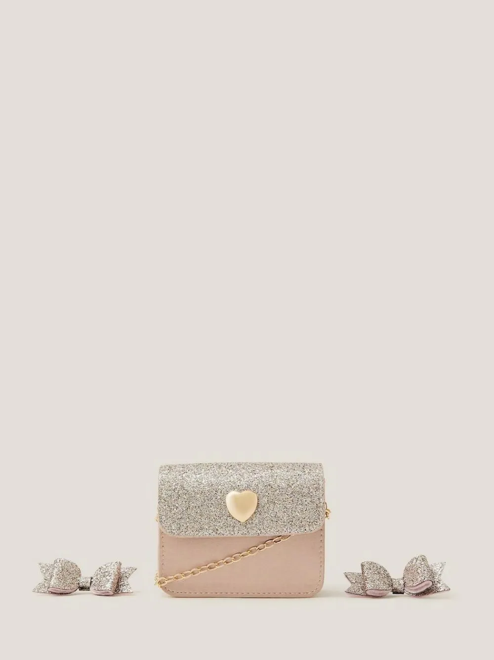 Sale Monsoon Pink Mini Glitter Bag & Bow Hair Clips Set