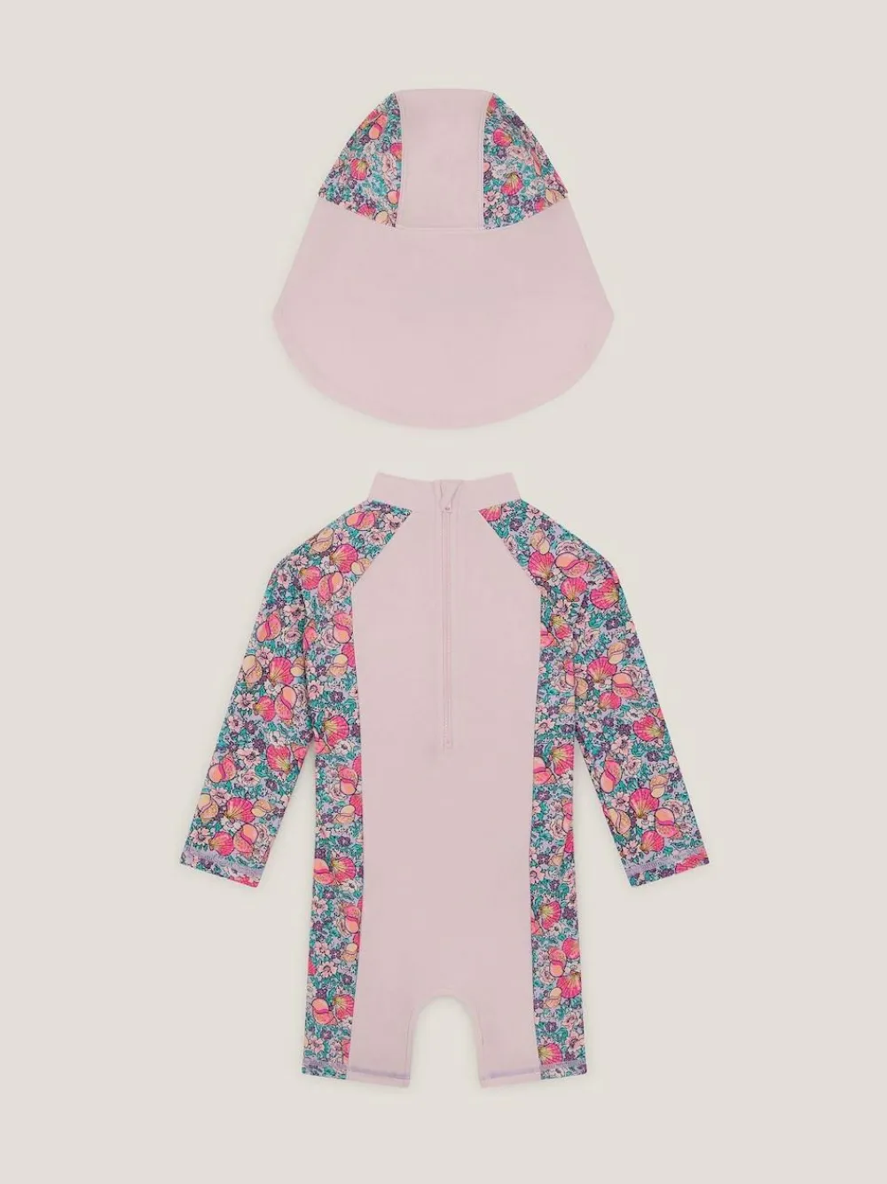 Monsoon Pink Shell Print UPF50+ Sunsafe Suit & Sun Hat Set^ Swimwear|Swimwear