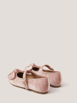 Monsoon Red Velvet Bow Strap Ballet Flats^ Shoes