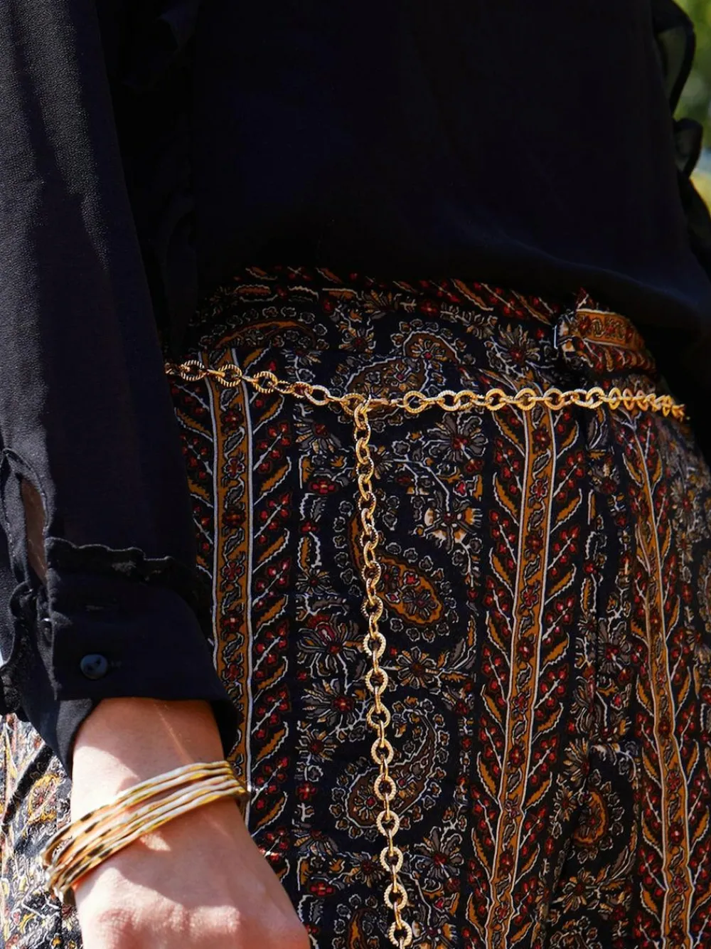 Mood Gold Polished Textured Chain Belt^Women Belts
