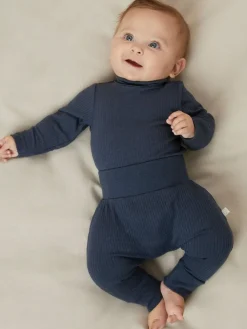 Mori Ribbed Roll Neck Supersoft Bodysuit Blue