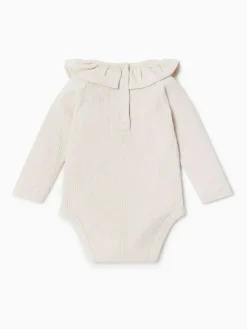 New Mori Cream Supersoft Long Sleeve Frill Collar Envelope Neckline Bodysuit