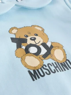 Online Moschino Baby Logo Sleepsuit, Hat & Bib Giftset With Giftbox Blue