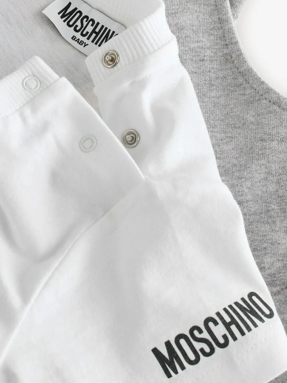 Hot Moschino Grey Baby Logo Short Sleeve T-Shirt and Dungarees Set