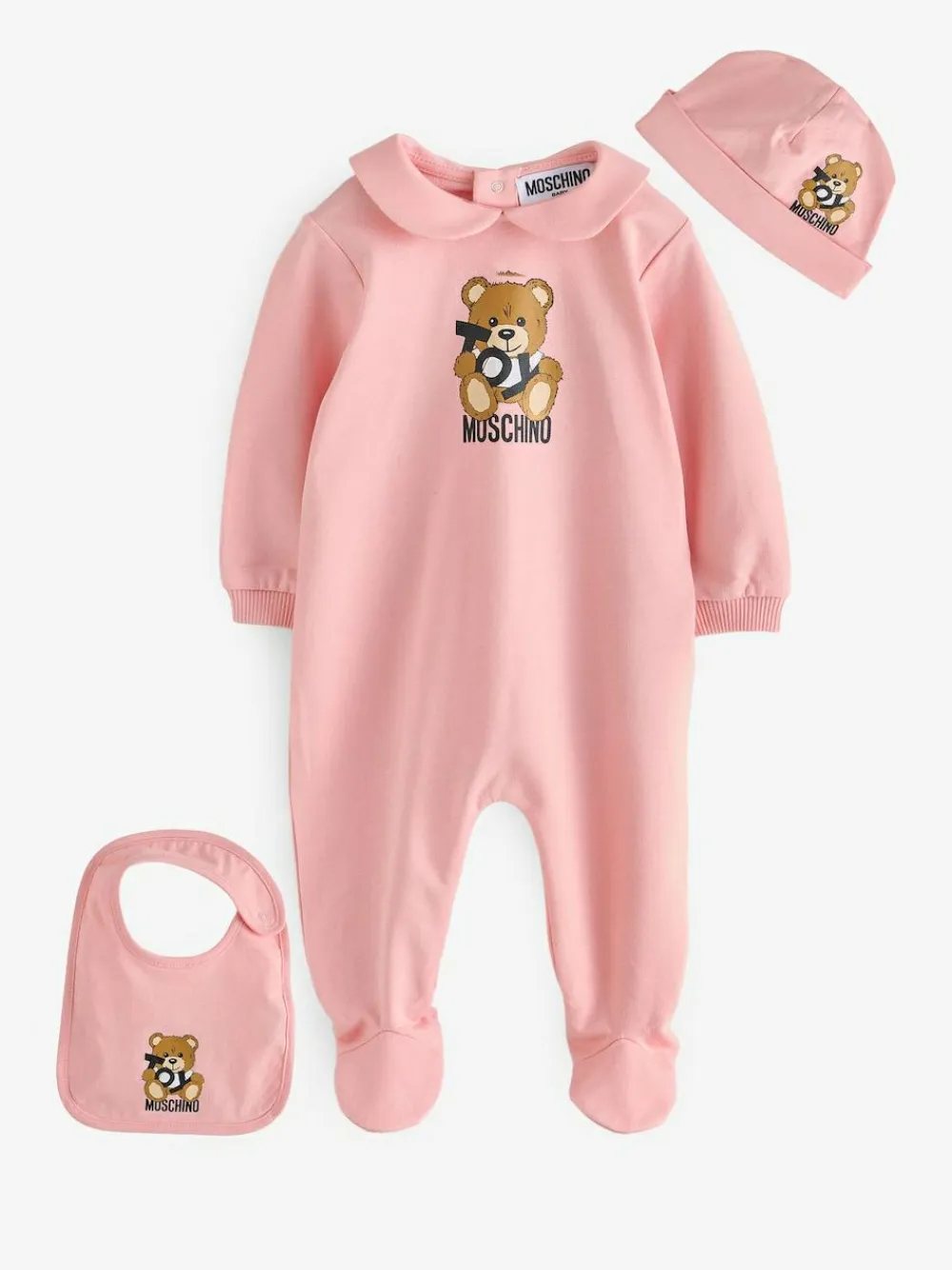 Moschino Baby Logo Sleepsuit, Hat & Bib Giftset With Giftbox^ Bibs