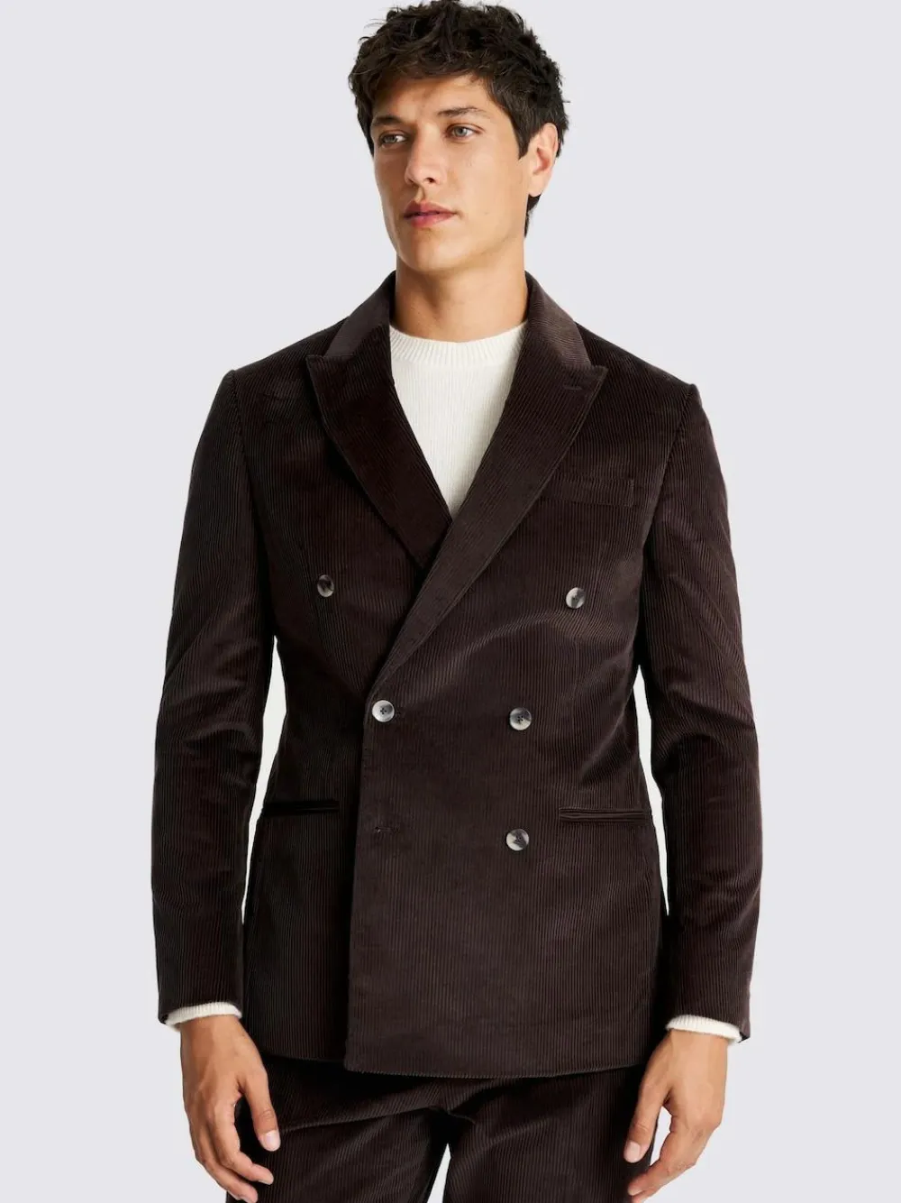 MOSS Dark Brown Tailored Double Breasted Corduroy Suit Jacket^ Black Suits