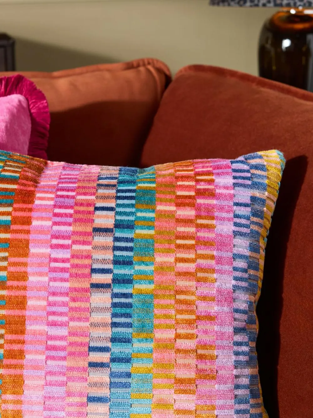 Next 43 x 43cm Cut Velvet Rio Blocks Cushion Multi Bright