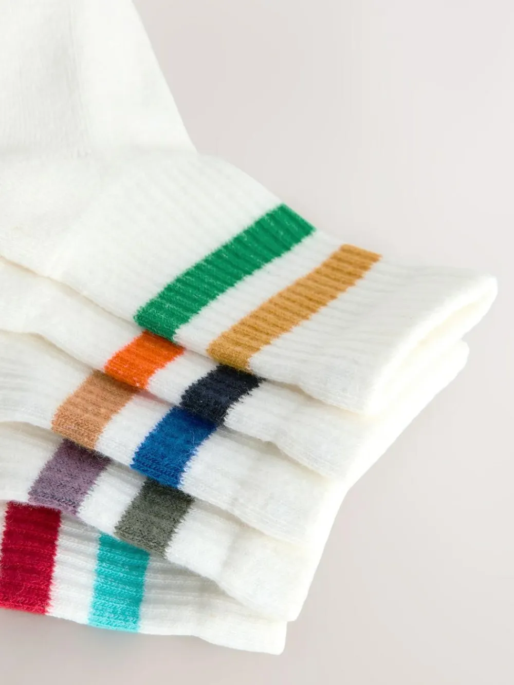 Next Multi/White Cushioned Footbed Cotton Rich Ribbed Tipped Socks 5 Pack^BOY Socks