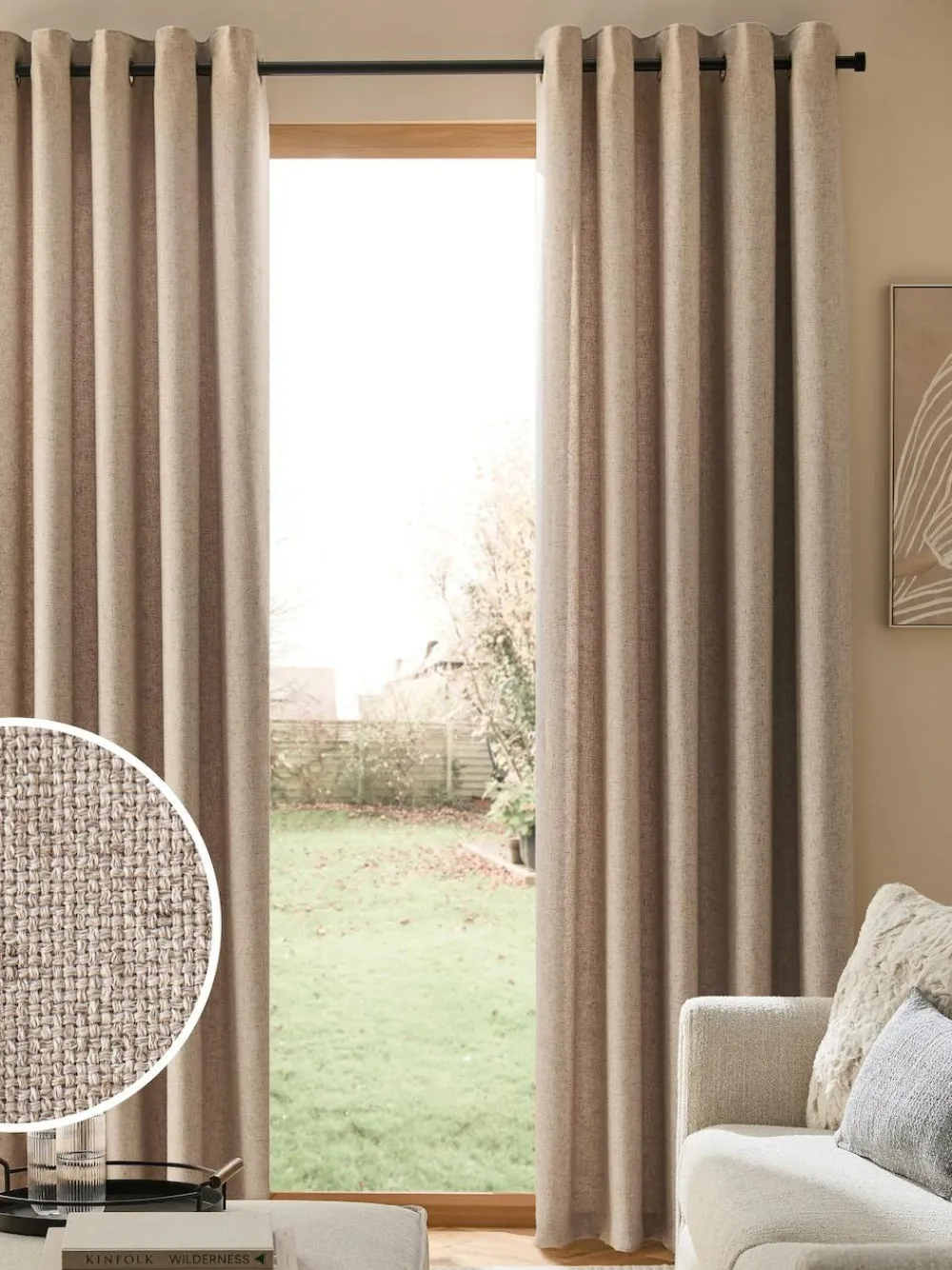 Hot Next Soft Weave Linen Blend Lined Eyelet Curtains Natural