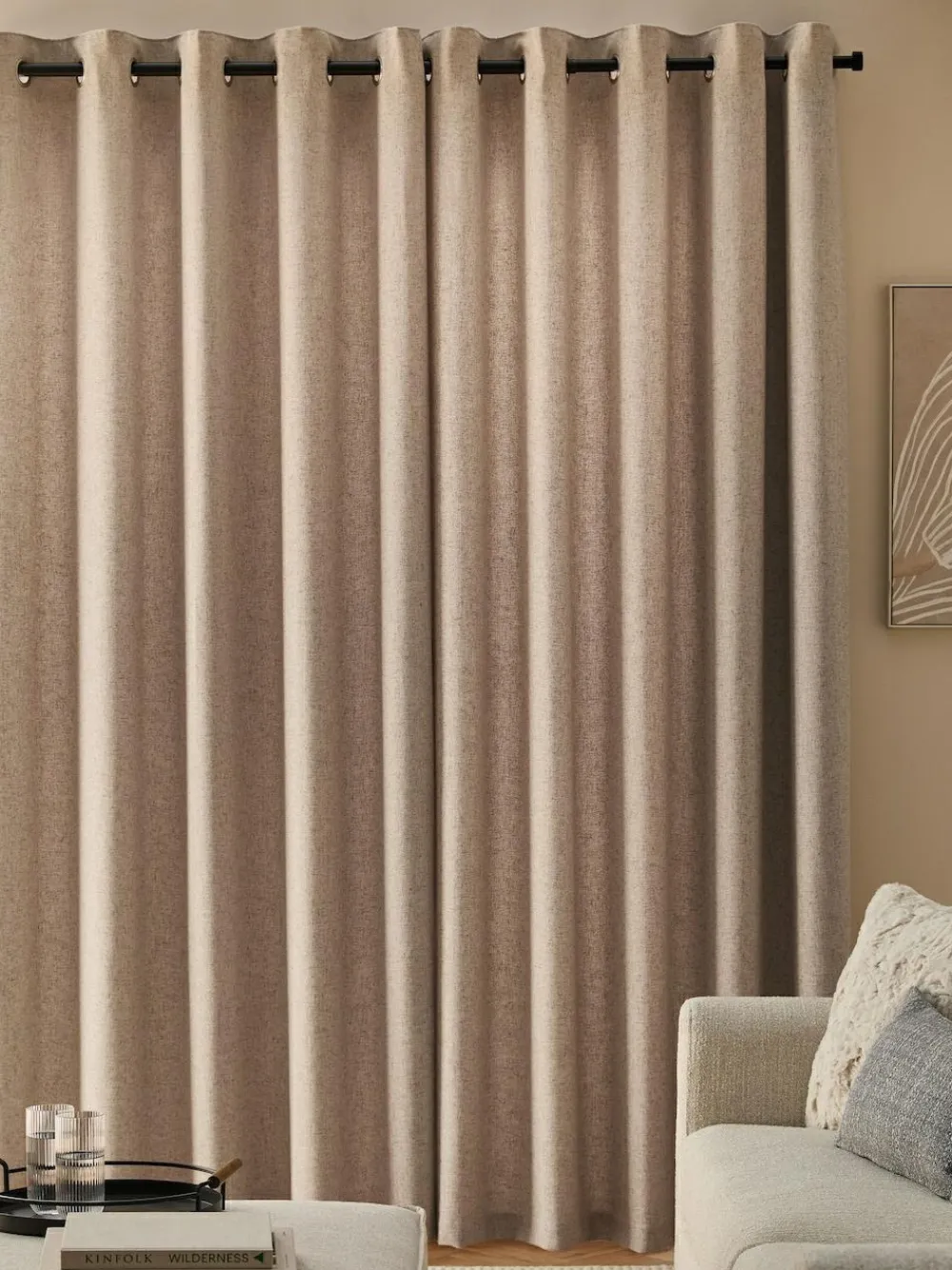 Hot Next Soft Weave Linen Blend Lined Eyelet Curtains Natural