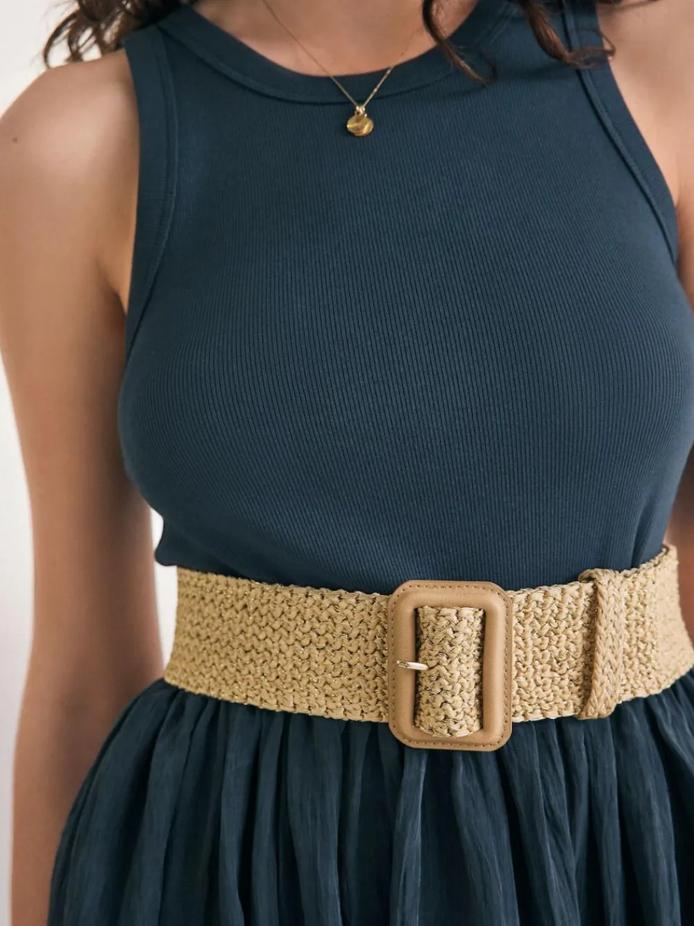 Next Natural/Gold Wide Raffia Effect Belt^Women Belts
