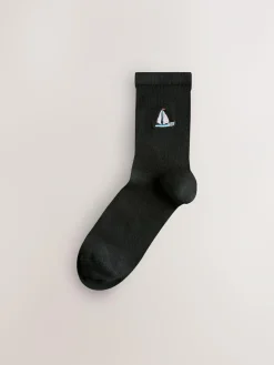 Next Nautical Fisherman Print Embroidered Motif Ankle Socks 4 Pack