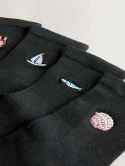 Next Nautical Fisherman Print Embroidered Motif Ankle Socks 4 Pack